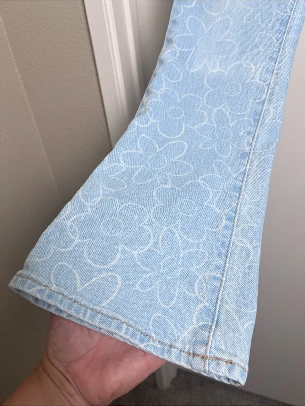 Old Navy Floral Print High Rise Flare Jeans Girls 14 Adjustable Waist Light Wash